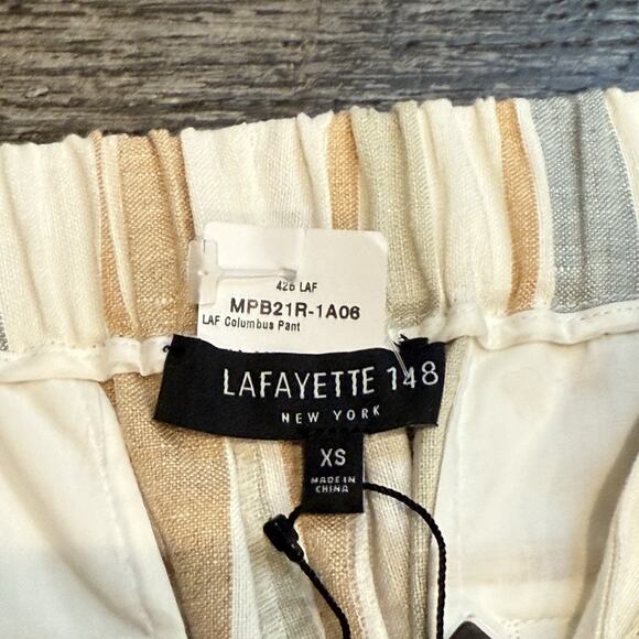 Lafayette 148 New York Columbus Linen Wide Leg Striped Pant Drawstring XS NEW - Picture 5 of 16